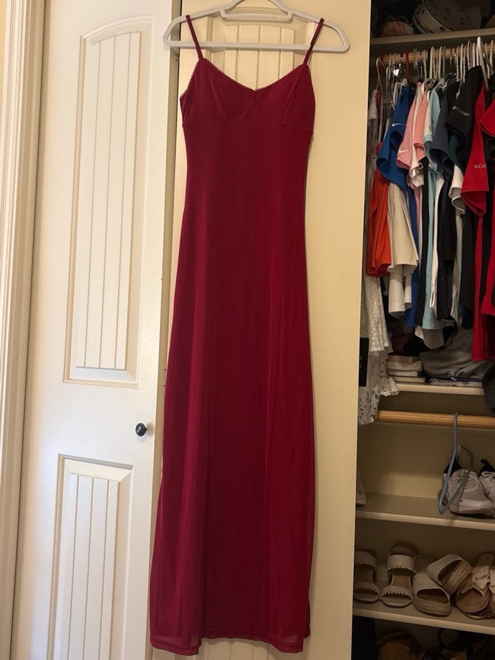 Elegant Wine Red Slip Dress with Spaghetti Straps